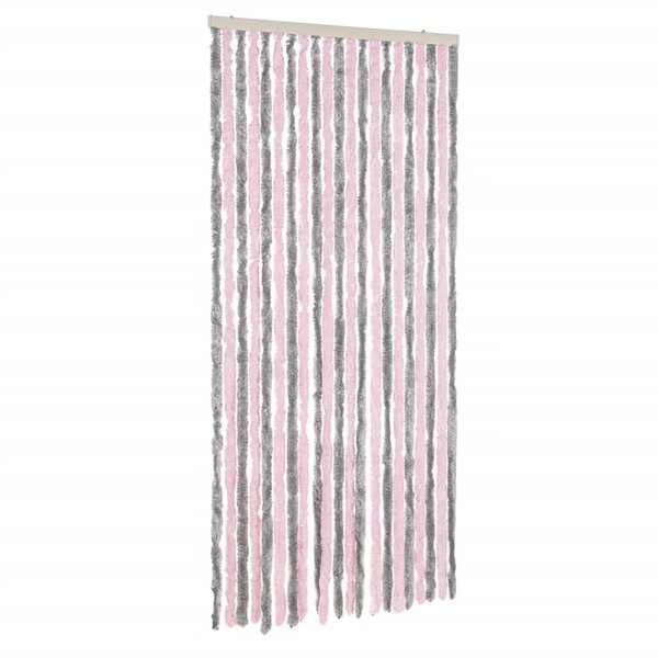 vidaXL Rideau anti-mouches gris argenté et rose 100x200 cm chenille
