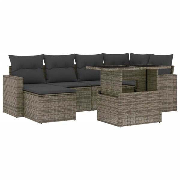 vidaXL Salon de jardin avec coussins 7 Pièces gris résine tressée