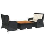 vidaXL Salon de jardin 3 Pièces avec coussins Noir Résine tressée