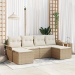 Ensemble de Canapé de Jardin 6 Pièces avec Coussins Beige Rattan Poly