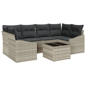 vidaXL Ensemble de canapé de jardin 7 pièces avec coussins Gris clair Rattan