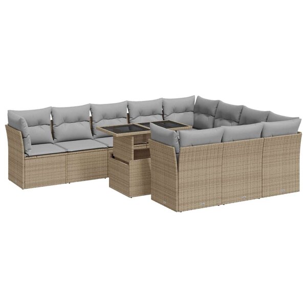vidaXL Salon de jardin 11 Pièces avec coussins beige résine tressée