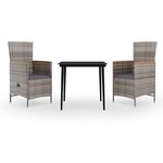 vidaXL Ensemble à manger de jardin avec coussins 3 Pièces Gris