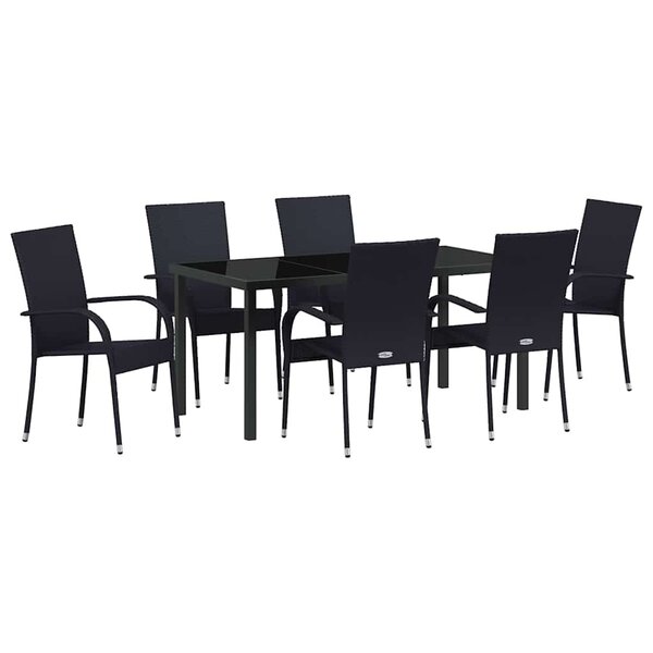 vidaXL Ensemble de salle à manger pour jardin 7 Pièces Noir Poly rotin