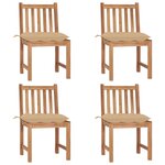vidaXL Chaises de jardin lot de 4 avec coussins Bois de teck massif