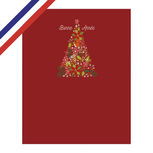 Carte double bonne année sapin fond rouge