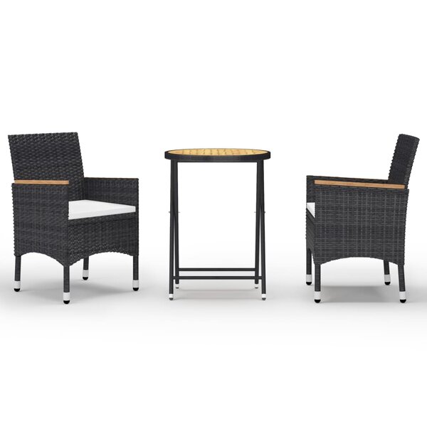 vidaXL Ensemble de bistro de jardin 3Pièces Résine tressée et acacia Noir