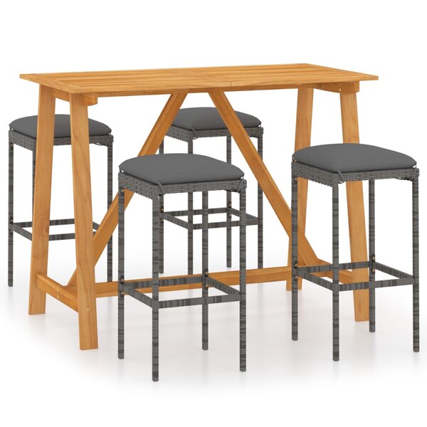 vidaXL Ensemble de bar de jardin avec coussins 5 Pièces Gris