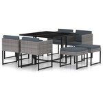 vidaXL Ensemble à manger de jardin coussins 9Pièces Résine tressée Gris