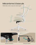 Chaise de bureau fauteuil dossier ergonomique réglable en hauteur accoudoirs rabattables pivotantant avec appui-tête capacité de 150 kg beige 12_0004859