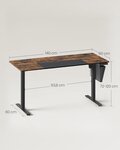 Bureau assis debout électrique table réglable en hauteur mémoire 4 hauteurs pochette cadre en acier dessus de table épais 140 x 60 x (72-120) cm marron rustique et noir 12_0004553