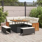Ensemble de canapé de jardin 8 pièces vidaXL avec coussins Noirs en Rotin Acacia
