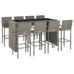 vidaXL Ensemble de bar de jardin 9 Pièces gris résine tressée