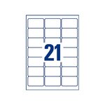 Étiquettes courrier pour imprimantes laser, 63,5 x 38,1 mm, 40 feuilles, 21 étiquettes par feuille, auto-adhésives, blanc (paquet 840 unités)