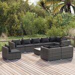vidaXL Salon de jardin 10 Pièces avec coussins Résine tressée Gris