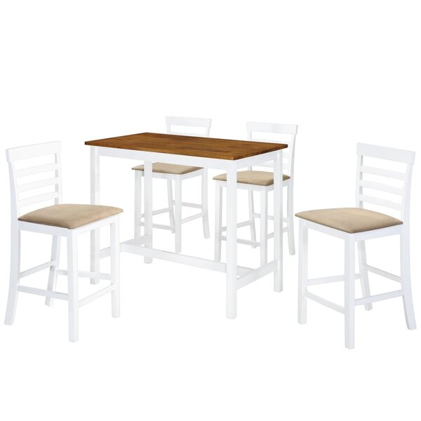 vidaXL Table et chaises de bar 5 Pièces Bois massif Marron et blanc