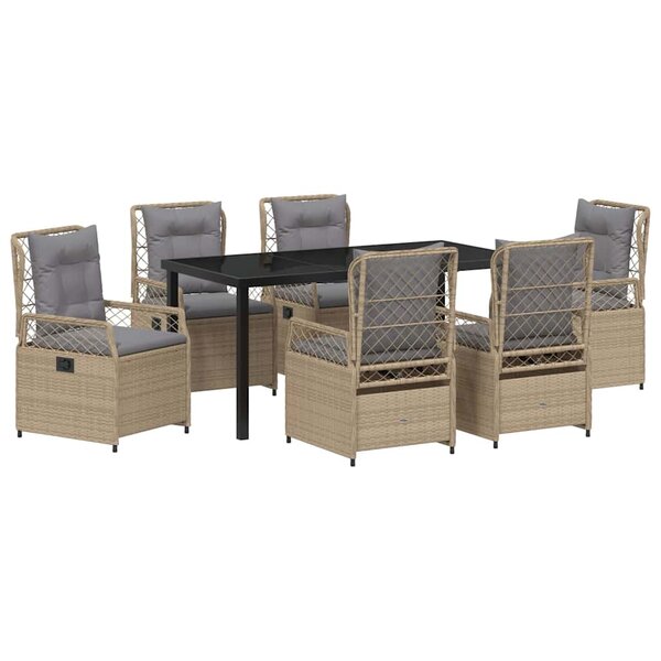 vidaXL Ensemble de salle à manger pour jardin 7 Pièces Beige polyrotin