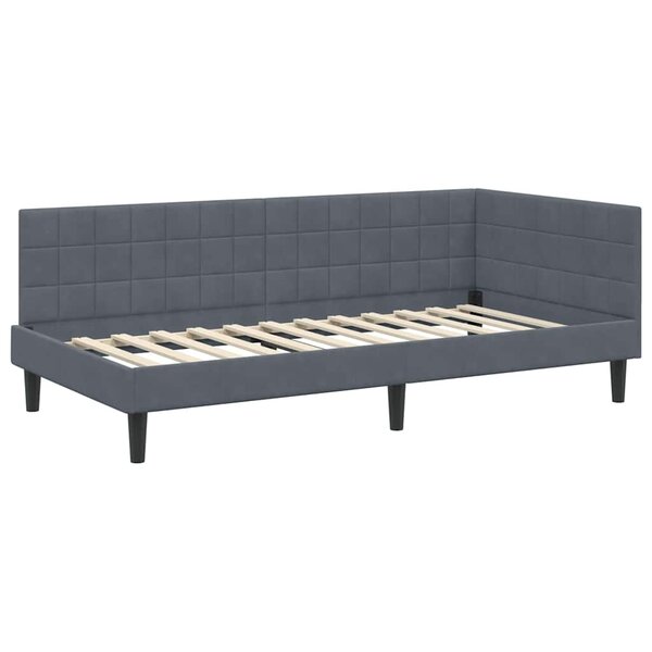 vidaXL Cadre de lit d'angle Gris foncé 90 x 200 cm Velours