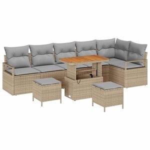 vidaXL Ensemble de canapé de jardin 9 Pièces Beige Poly rotin