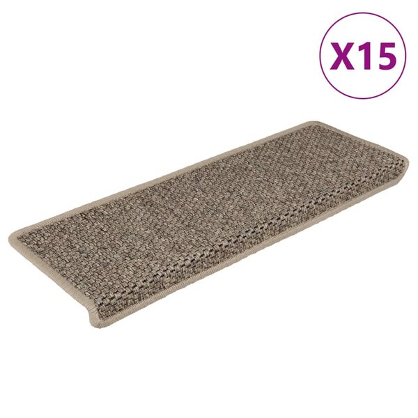 vidaXL Tapis d'escalier autocollants 15 Pièces 65x21x4 cm Beige foncé