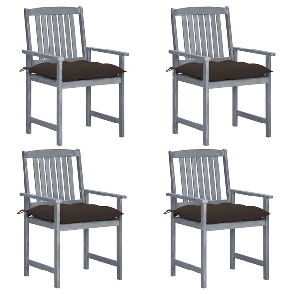 vidaXL Chaises de jardin et coussins lot de 4 Gris Bois acacia massif