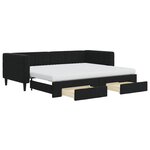vidaXL Lit de jour avec gigogne et tiroirs noir 90x200 cm velours