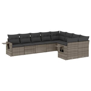 vidaXL Salon de jardin 9 Pièces avec coussins gris résine tressée