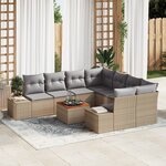 vidaXL Ensemble de canapé de jardin de 9 pièces avec coussins beige poly rattan acacia