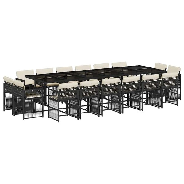 vidaXL Ensemble à manger de jardin 17 Pièces coussins noir résine tressée