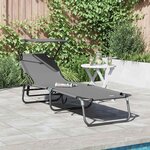 vidaXL Transat pliant gris avec un auvent en tissu Oxford 600D