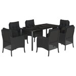 vidaXL Ensemble à manger de jardin coussins 7Pièces Noir Résine tressée