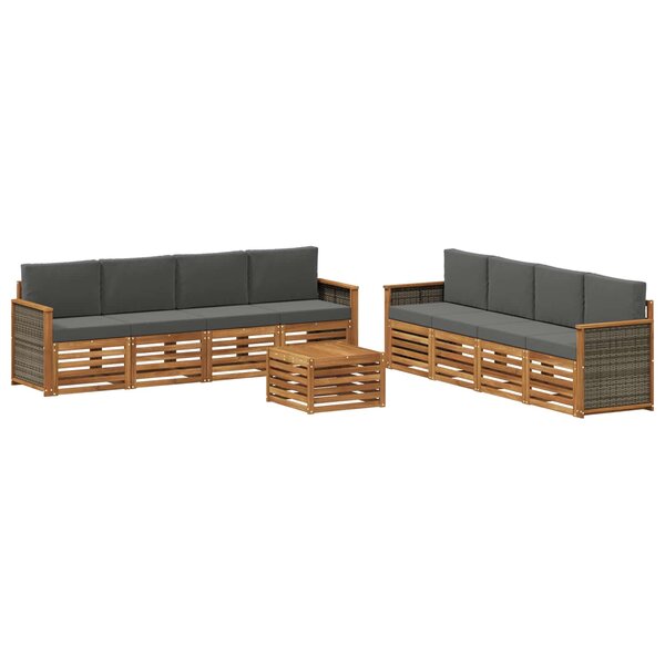 vidaXL Ensemble de canapés d'extérieur 9 pc Naturel et Anthracite