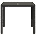 vidaXL Table de jardin dessus en verre Noir 90x90x75 cm Résine tressée