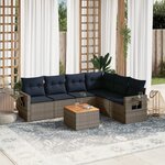 vidaXL Salon de jardin 7 Pièces avec coussins gris résine tressée