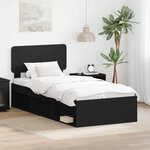 vidaXL Cadre de lit avec tête de lit Noir 90 x 190 cm Pin massif