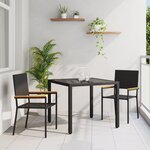 Ensemble de salle à manger de jardin 3 pièces noir en rattan poly