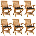 vidaXL Chaises de jardin avec coussins noir lot de 6 Bois teck massif