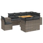 vidaXL Salon de jardin 9 Pièces avec coussins gris résine tressée