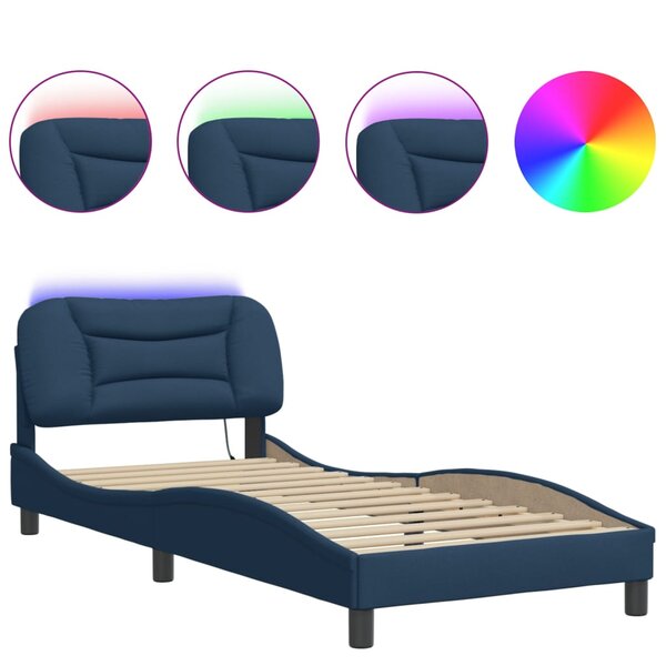 vidaXL Cadre de lit avec lumières LED bleu 90x200 cm tissu