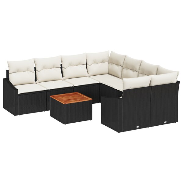 vidaXL Canapé de jardin 9 Pièces Noir  blanc 55 x 55 x 37 cm