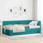 vidaXL Cadre de lit d'angle avec matelas 2 Pièces Turquoise Velours