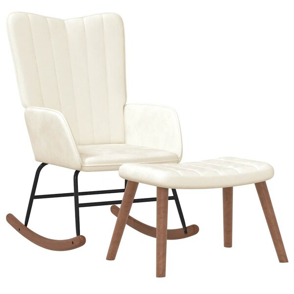 vidaXL Chaise à bascule avec repose-pied Blanc crème Velours