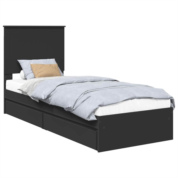 vidaXL Lit de Rangement avec tiroir Noir 75 x 190 cm Bois d'ingénierie