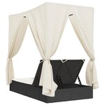 vidaXL Chaise longue double avec toit et rideaux noir résine tressée
