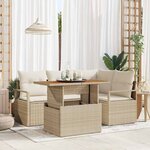 vidaXL Ensemble de canapé de jardin 5 Pièces Beige Poly rotin