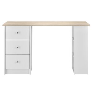 Bureau table poste de travail informatique avec 3 tiroirs 120 cm blanc et bois 03_0004709