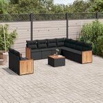 vidaXL Salon de jardin 10 Pièces avec coussins noir résine tressée
