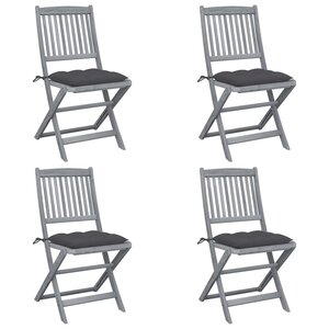 vidaXL Chaises pliables d'extérieur lot de 4 et coussins Bois d'acacia