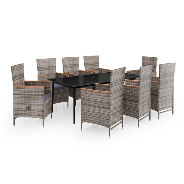 vidaXL Ensemble de salle à manger de jardin avec coussins 9 Pièces Gris