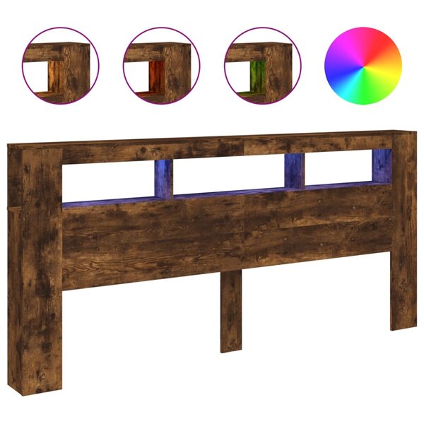 vidaXL Tête de lit à LED chêne fumé 220x18 5x103 5cm bois d'ingénierie